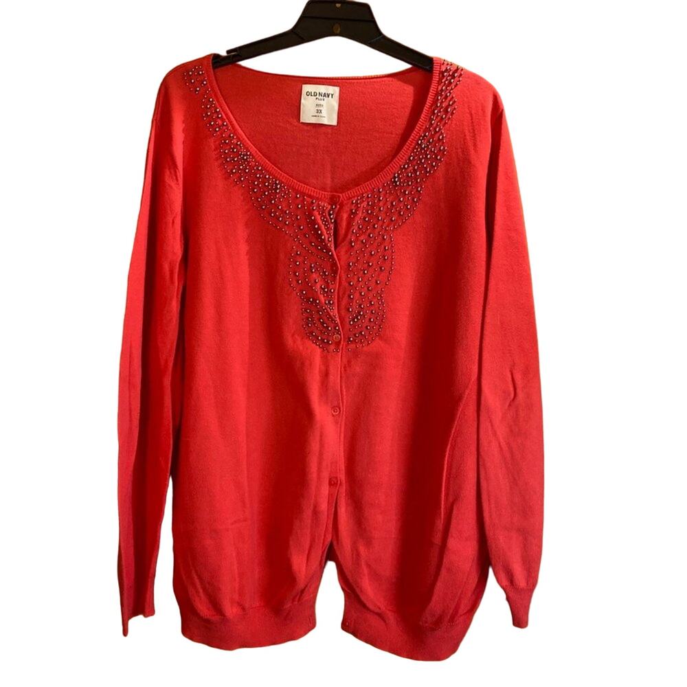 Old Navy Coral Cardigan with Metallic Silver Beading Women's Plus 3X Y2K